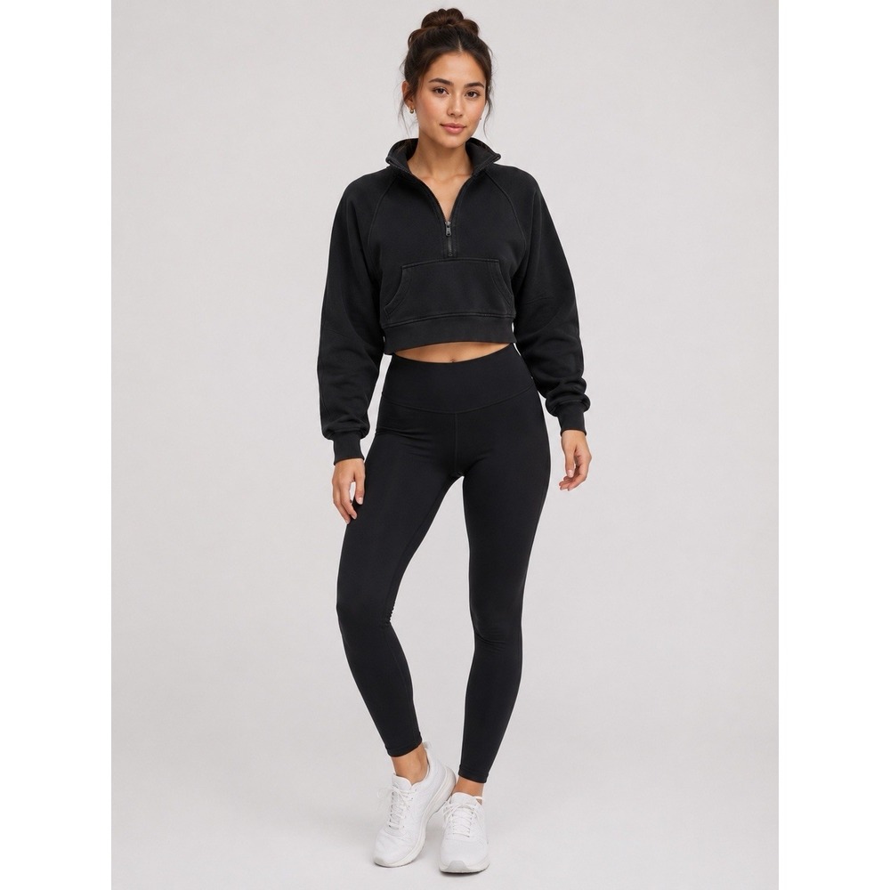 Lululemon XS/S Black Cropped Half Zip Funnel Neck‎ Sweatshirt Pullover